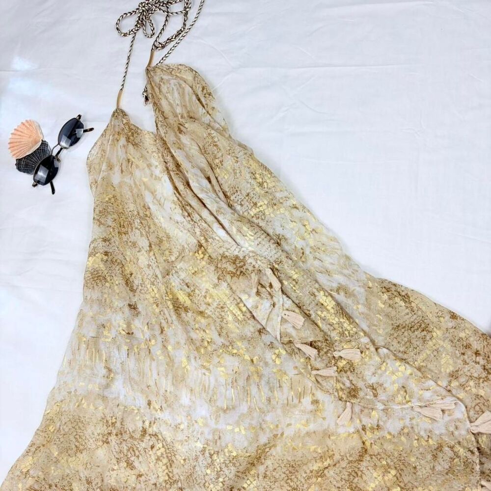 pool to party | cream + gold snakeskin print halter coverup - Picture 5 of 7